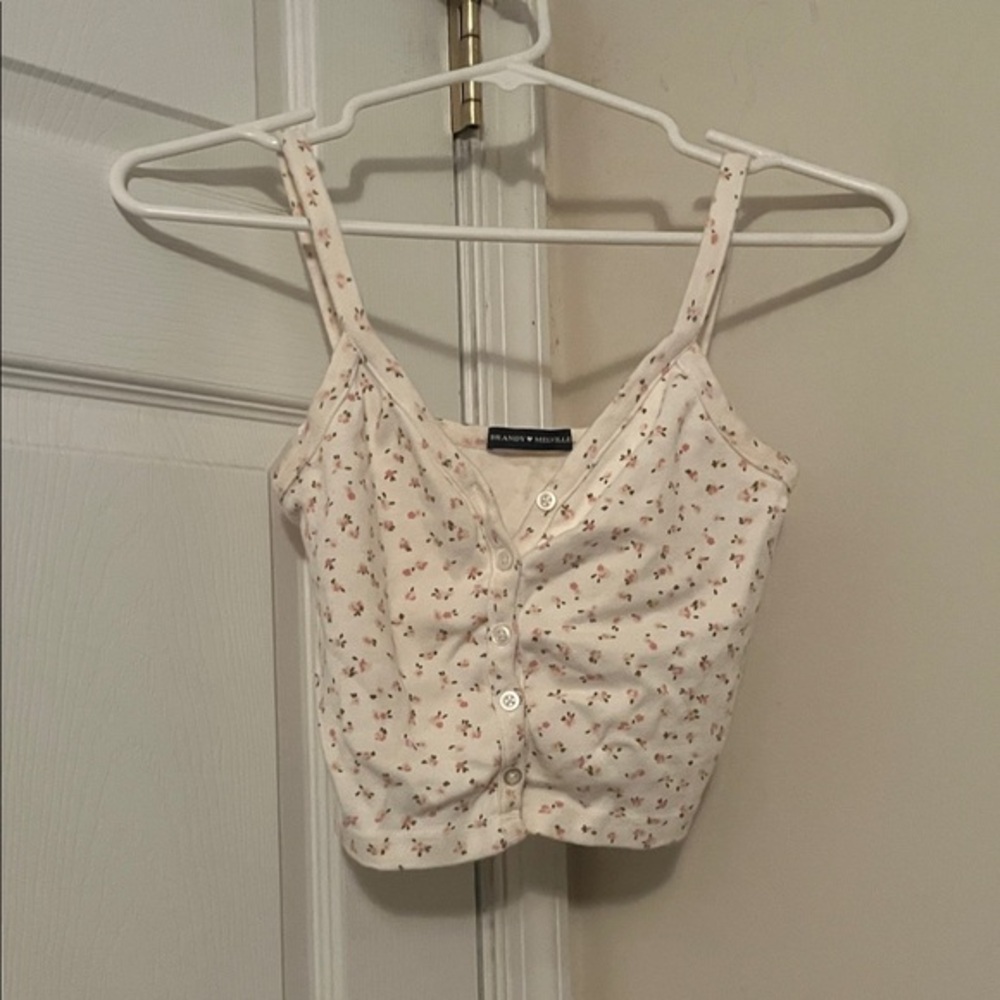 Brandy Melville Cream Floral Crop Top